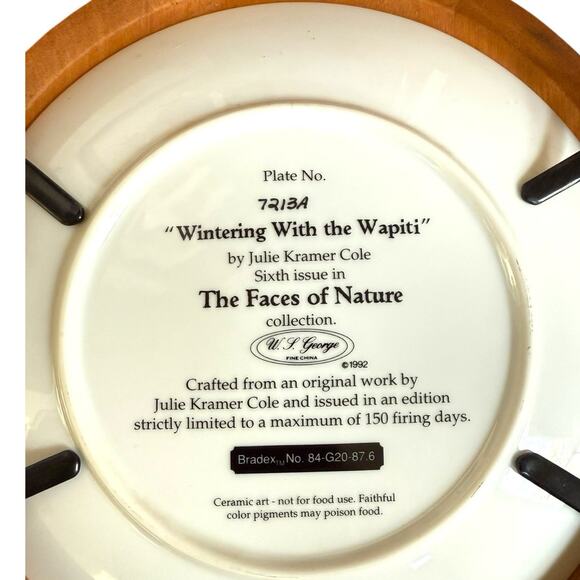 Julie Kramer Cole Faces of Nature Wintering w The Wapiti 1992 Collector Plate - Picture 4 of 5